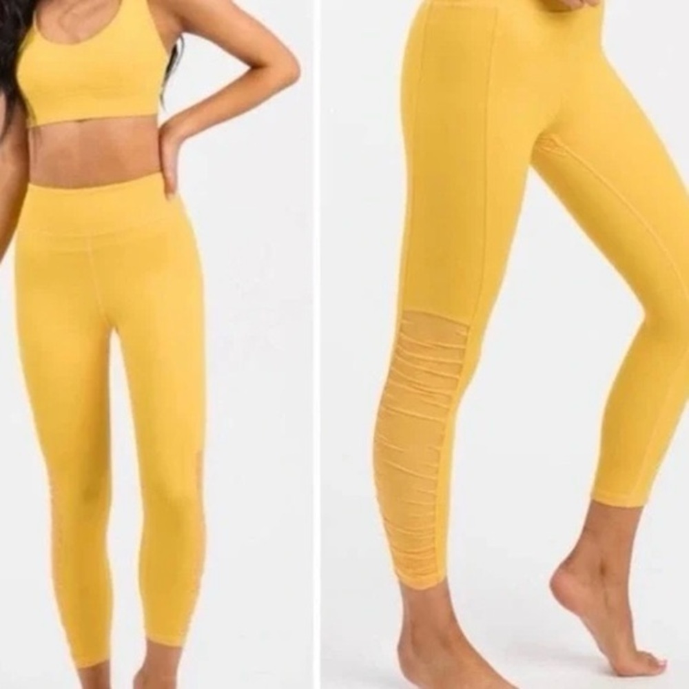 ZYIA Active Mesh Light n Tight Hi Rise Leggings Womens Sz 4 Yellow Yoga Pilates